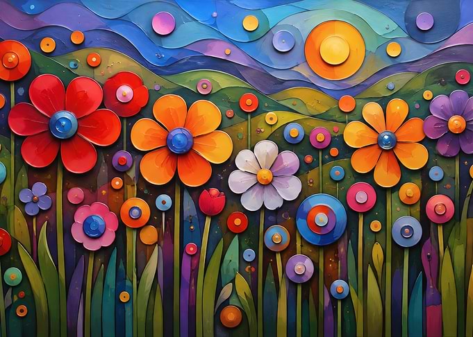 Vibrant Abstract Floral Garden Painting
