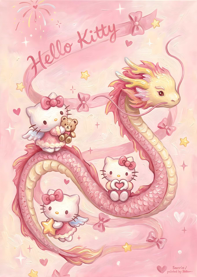 Hello Kitty and Pink Dragon Illustration