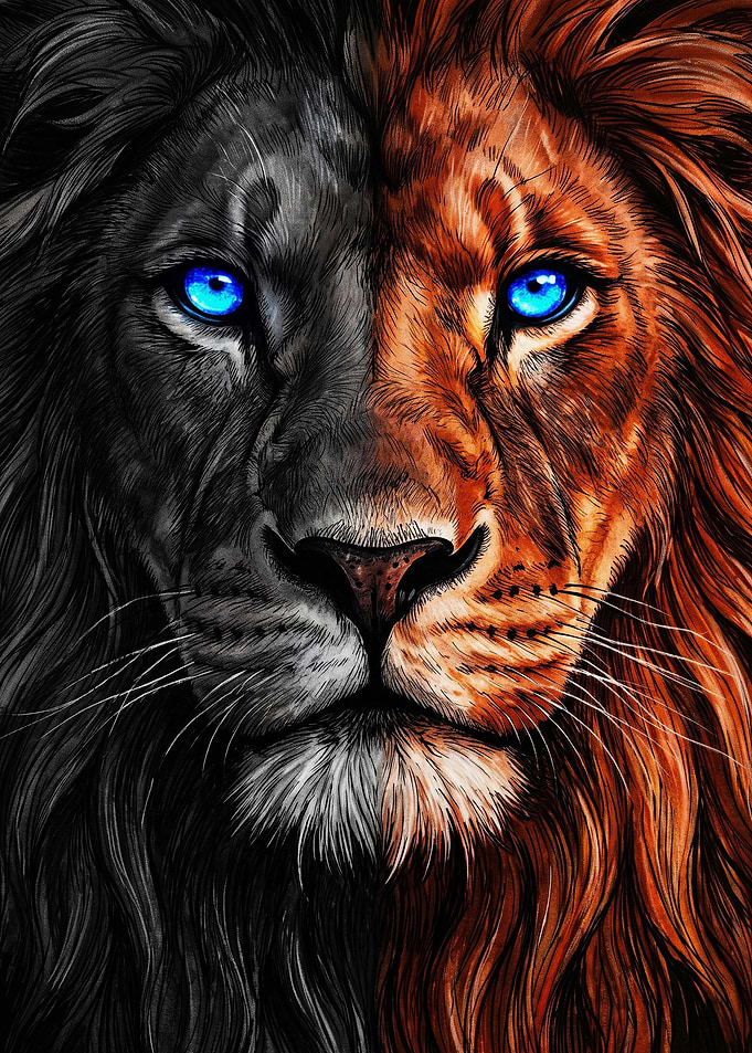 Dual Tone Lion with Blue Eyes