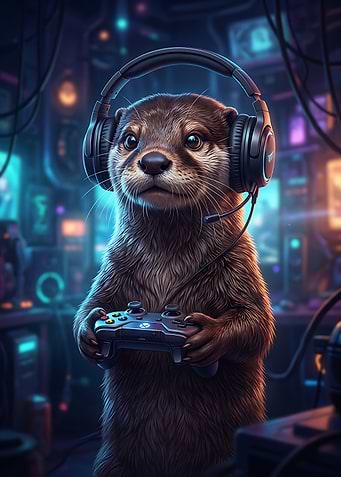 Gamer Otter with Headset and Controller