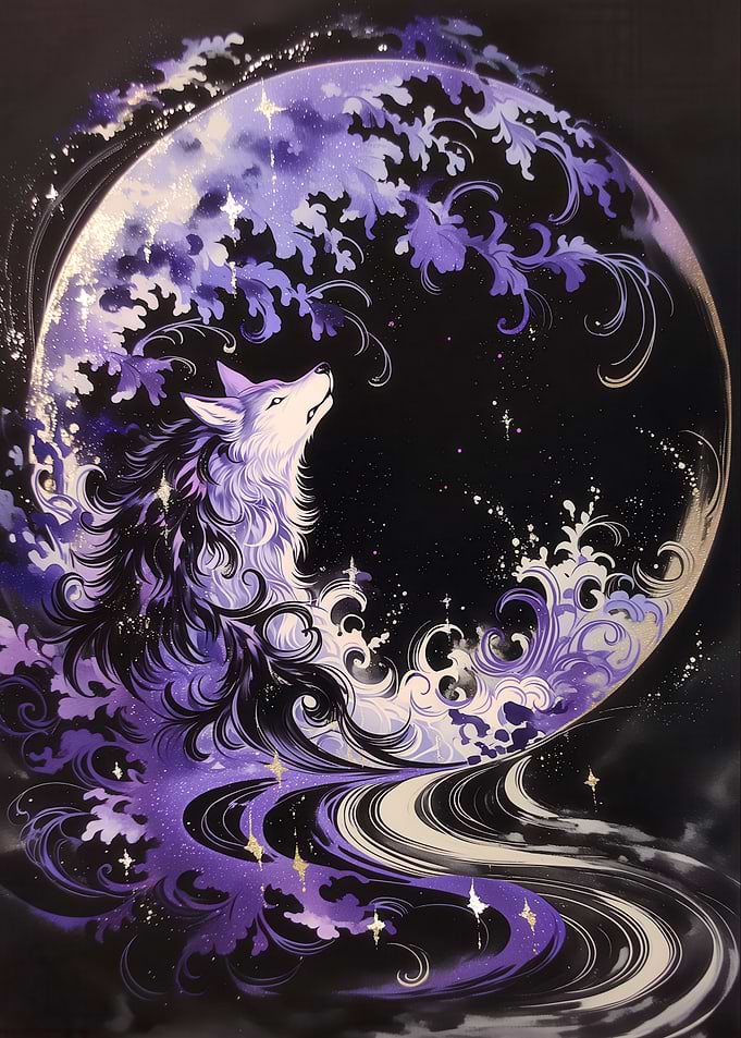 Mystical Wolf and Celestial Moon