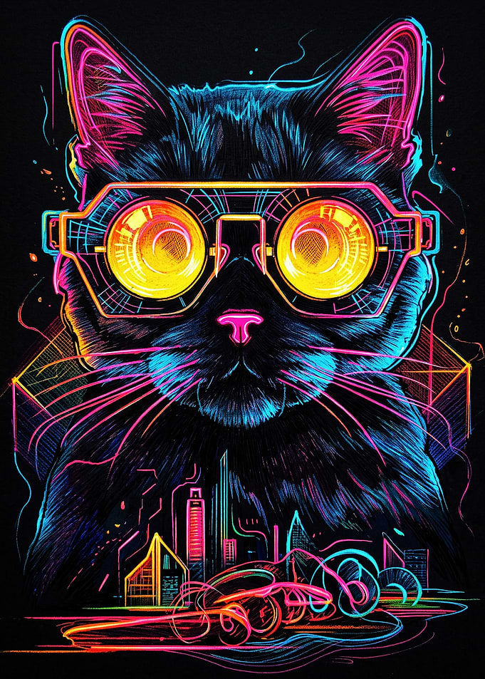 Neon Cyberpunk Cat with Futuristic Glasses