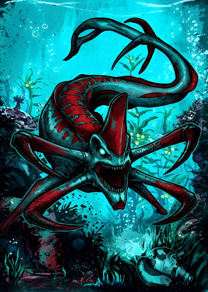 Subnautica Reaper Leviathan Underwater Illustration