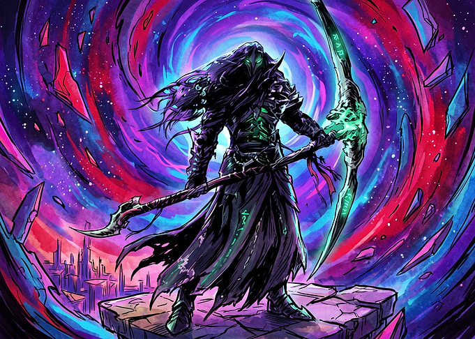 Dark Fantasy Warrior with Glowing Scythe