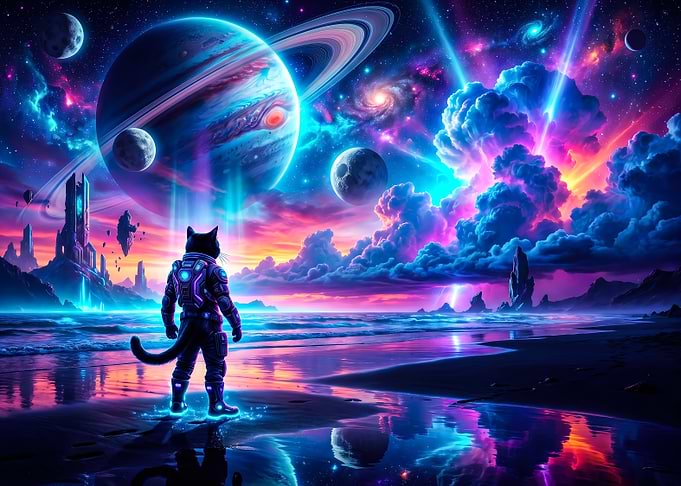 Astronaut Cat on Alien Beach