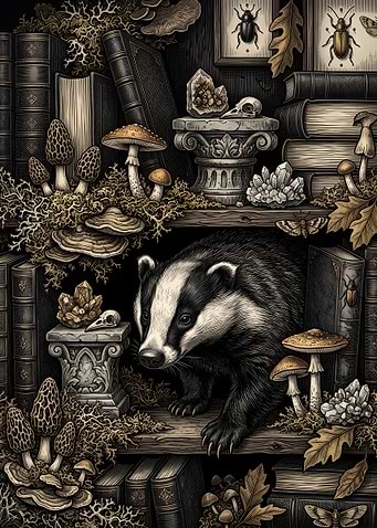 Badger in a Magical Library