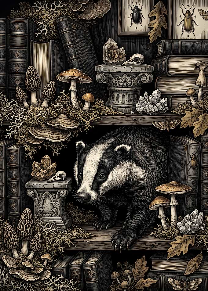 Badger in a Magical Library