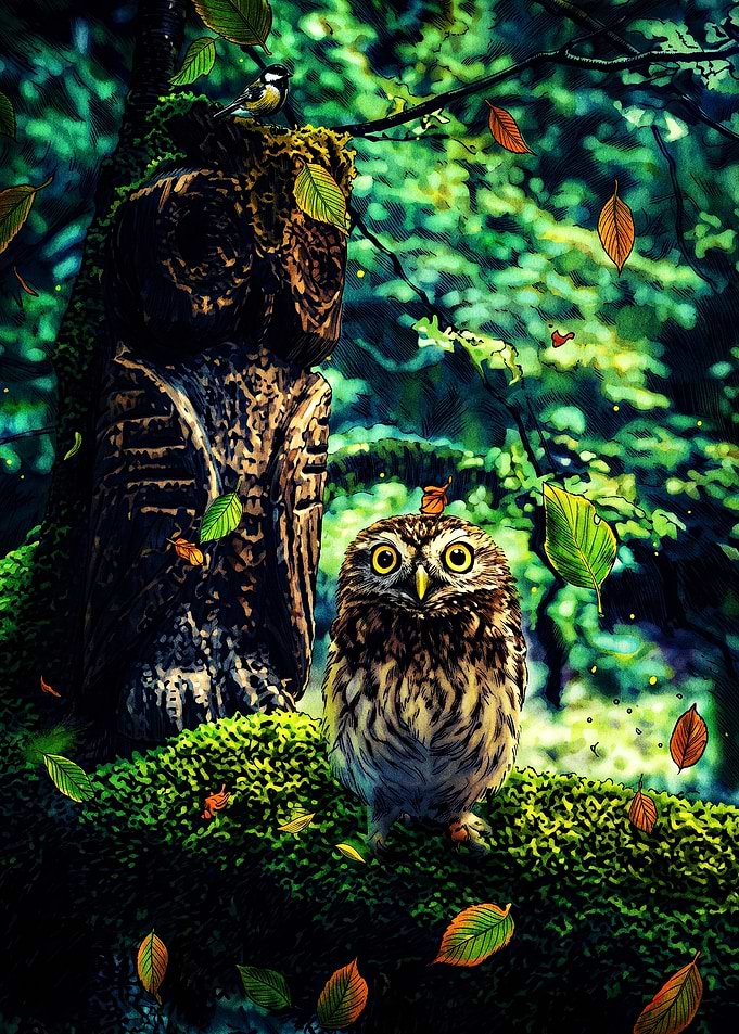 Little Owl in Enchanted Forest