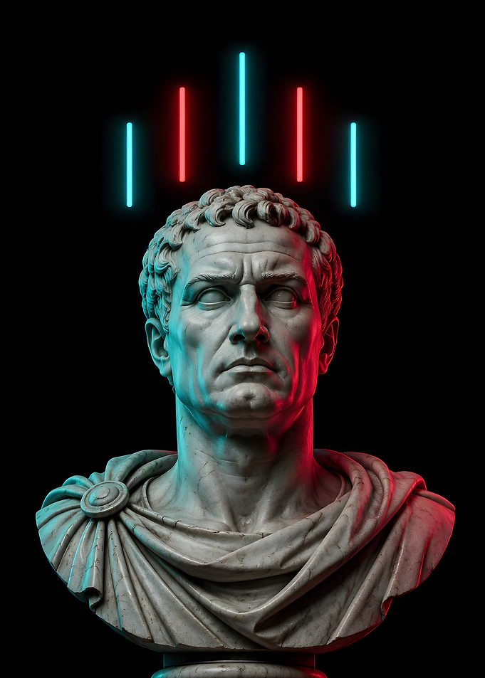 Neon Lit Roman Bust Statue
