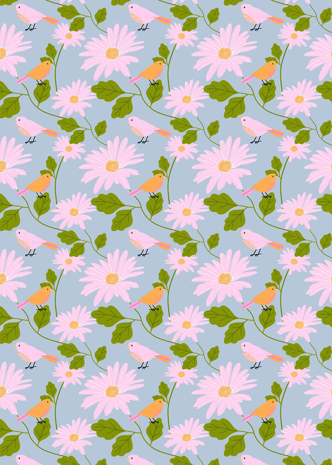 Floral and Bird Colorful Pattern