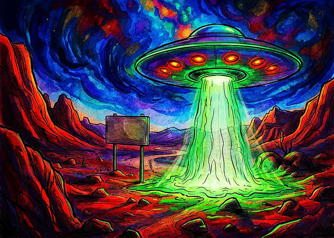 UFO Abduction in Psychedelic Desert