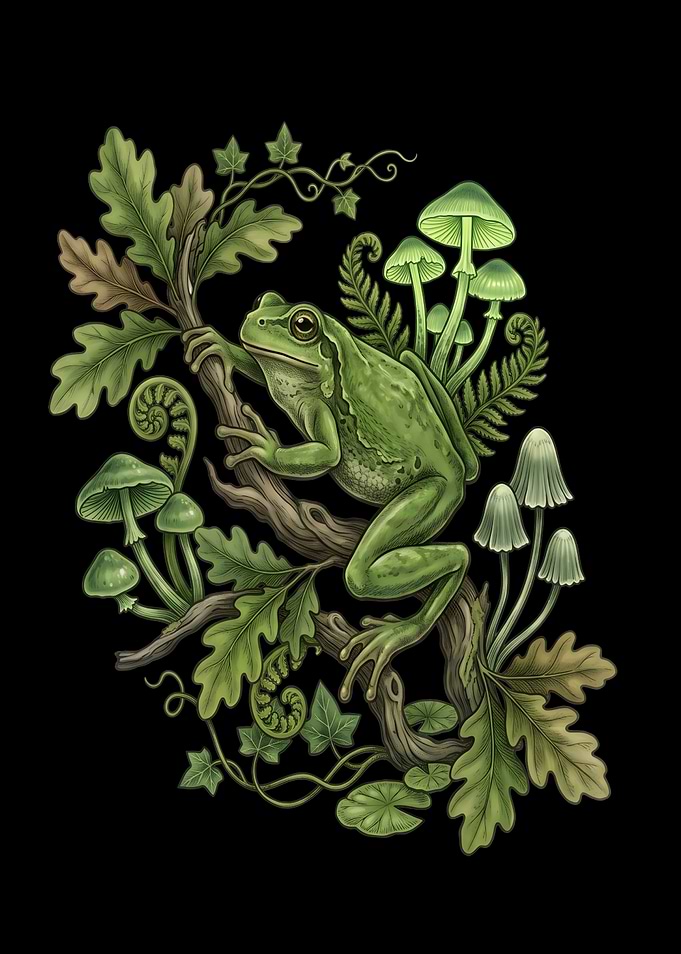 Green Frog on Forest Branch