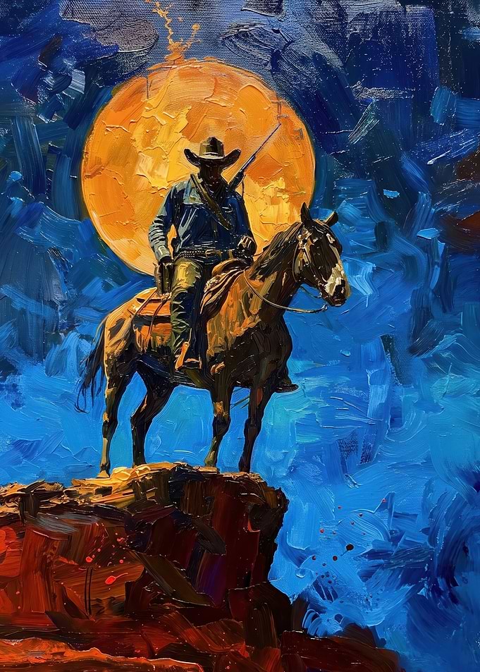 Bestselling Game Cowboy on Horseback Under Full Moon Game