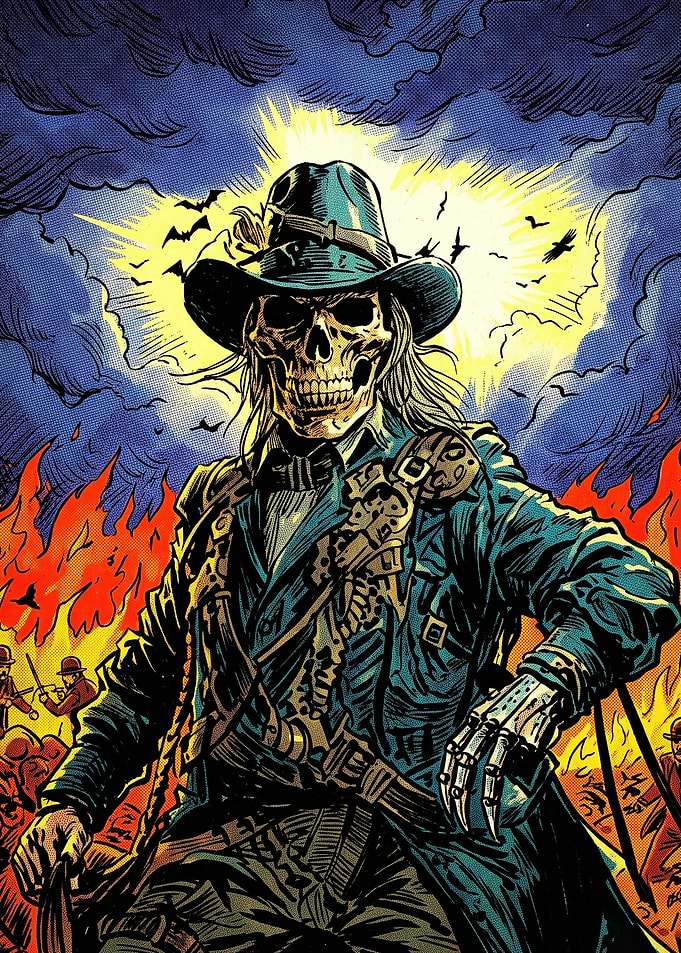 Undead Cowboy in Fiery Western Scene