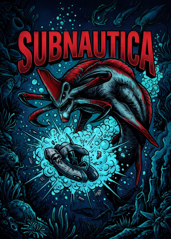 Subnautica Reaper Leviathan Attack Poster