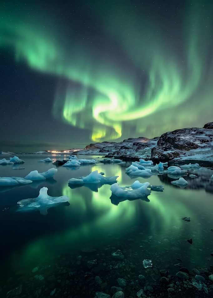 Aurora Borealis Over Arctic Ice