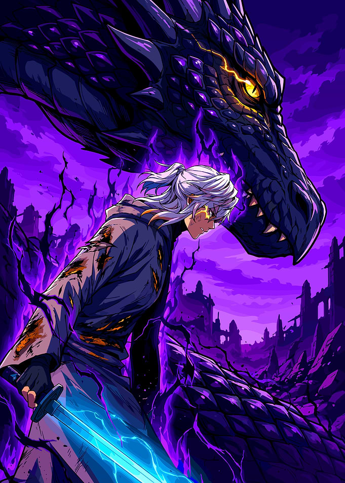 Anime Warrior with Shadow Dragon