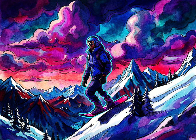 Vibrant Psychedelic Snowboarding Adventure