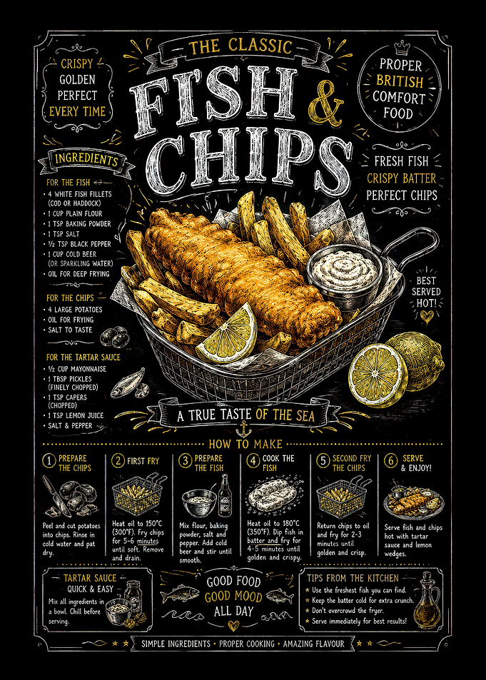 Classic Fish and Chips Recipe Poster
