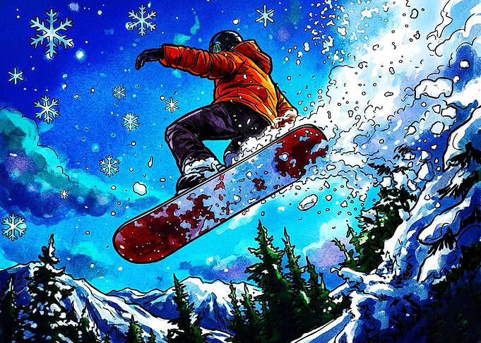 Dynamic Snowboarder in Winter Landscape