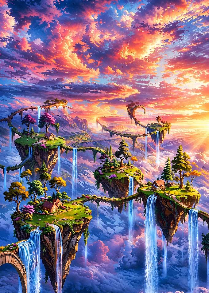 Floating Islands with Cascading Waterfalls
