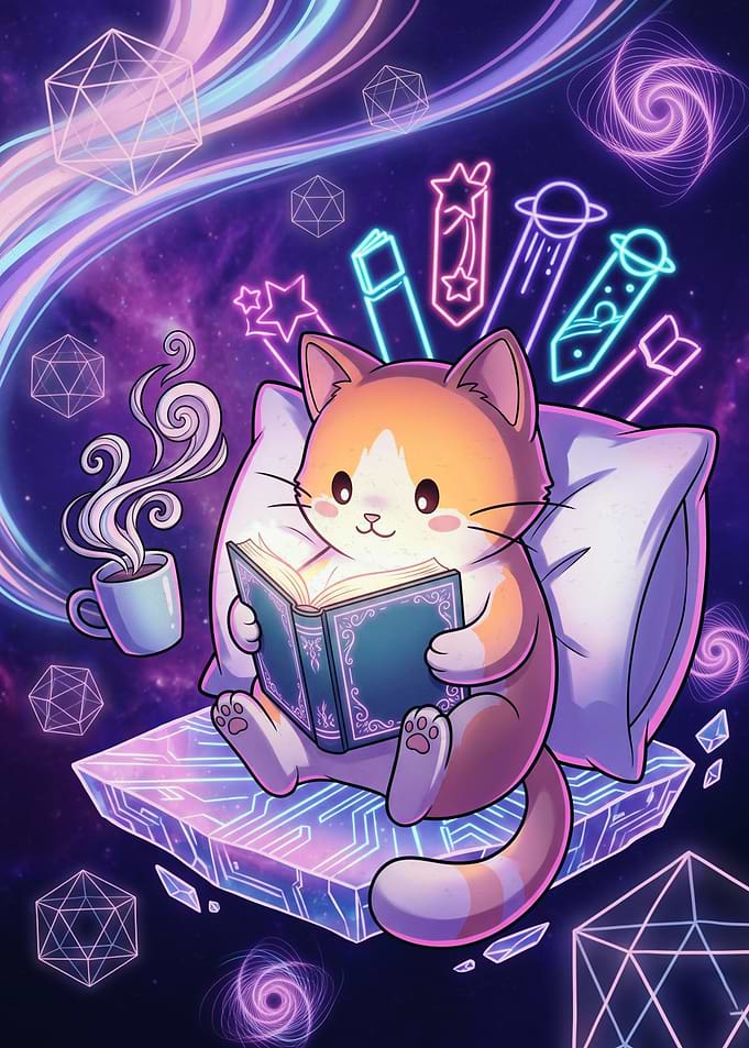 Cute Cat Reading in Space