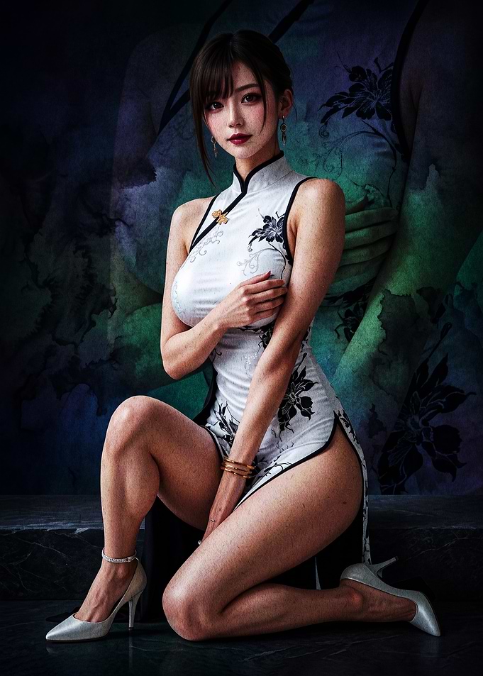 Elegant Woman in White Cheongsam