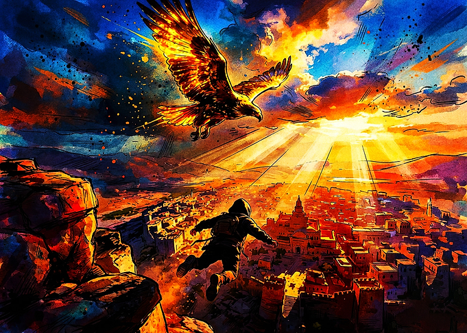 Leap of Faith Over Ancient City