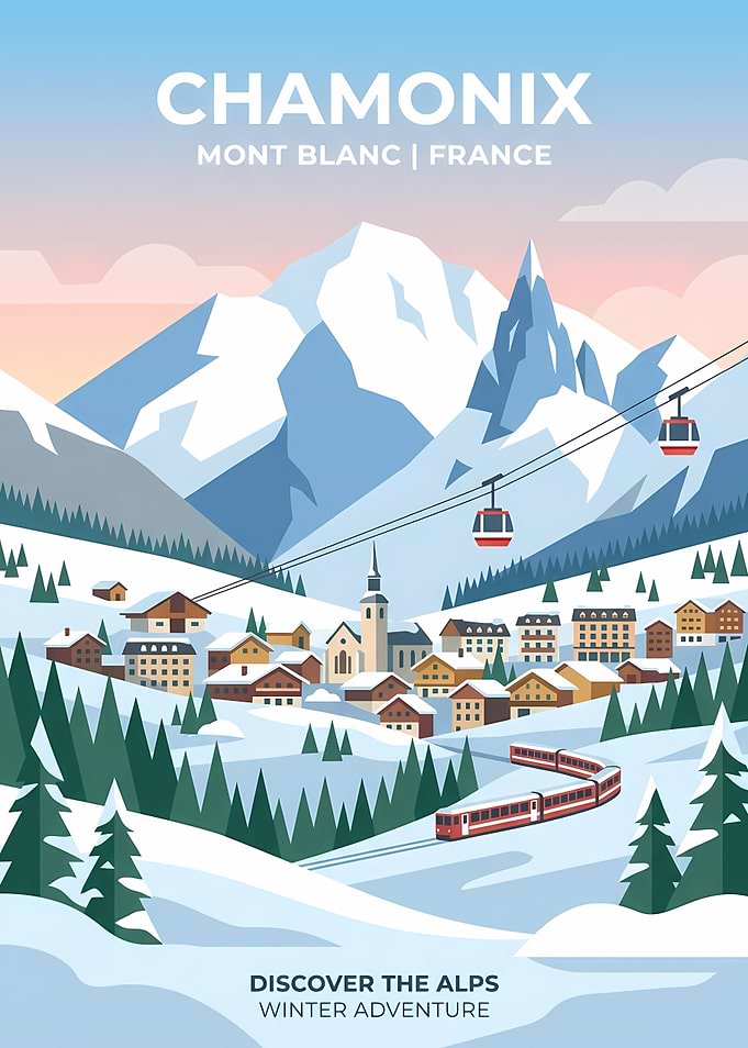 Chamonix Mont Blanc Winter Travel Poster