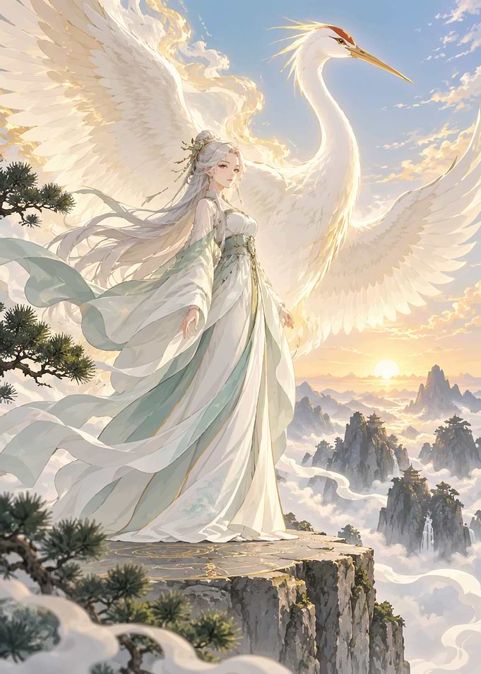 Ethereal Goddess with Giant Crane