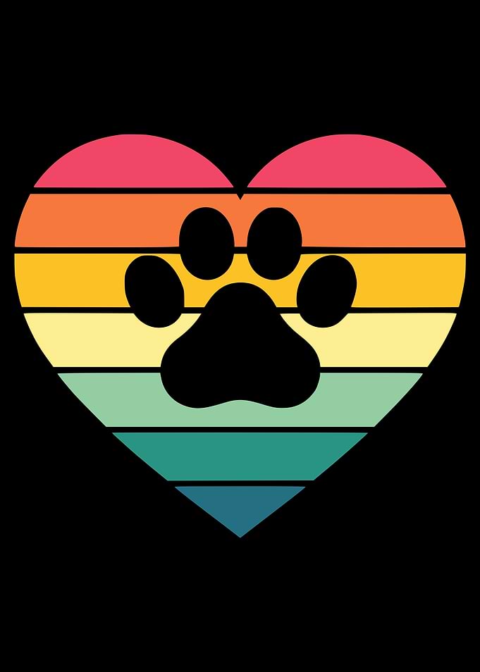 Retro Sunset Paw Print Heart