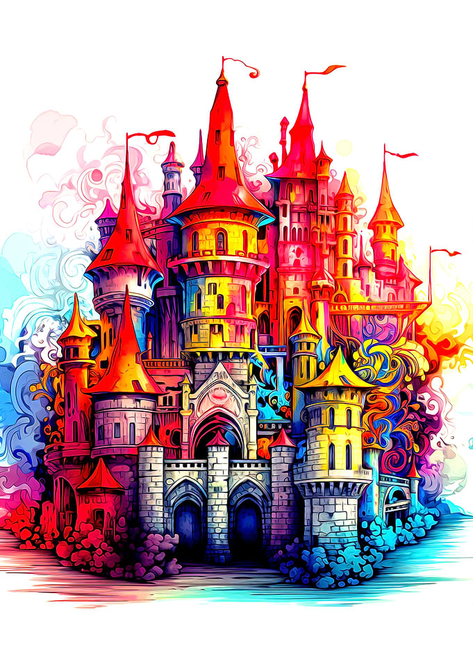 Vibrant Abstract Fantasy Castle Illustration