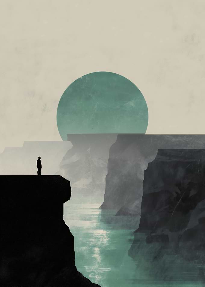 Lone Figure Above a Turquoise Canyon