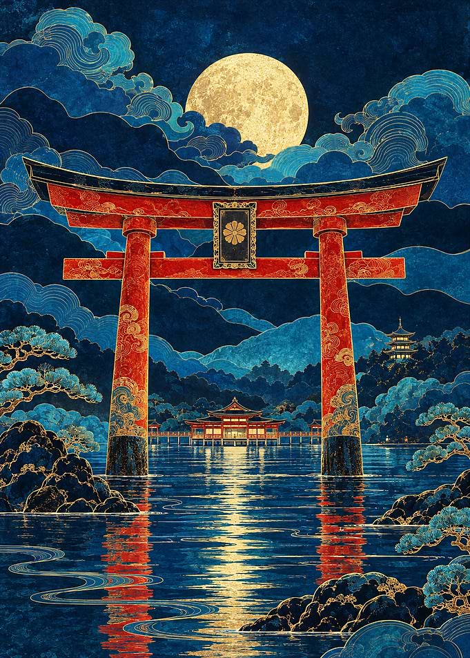 Torii Gate Under Full Moon