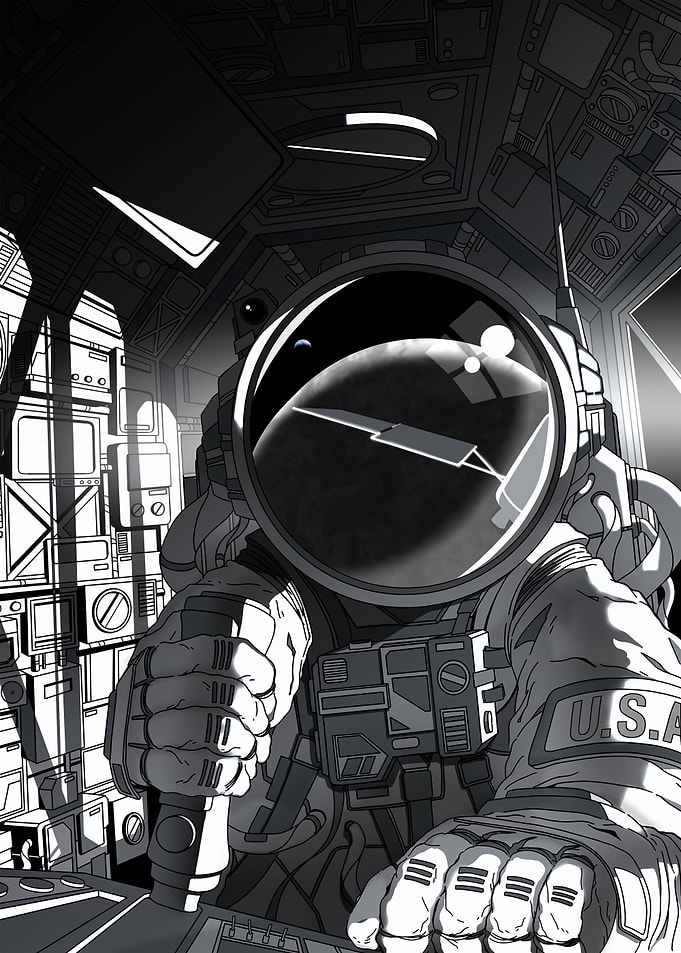 Astronaut Piloting Spacecraft Cockpit