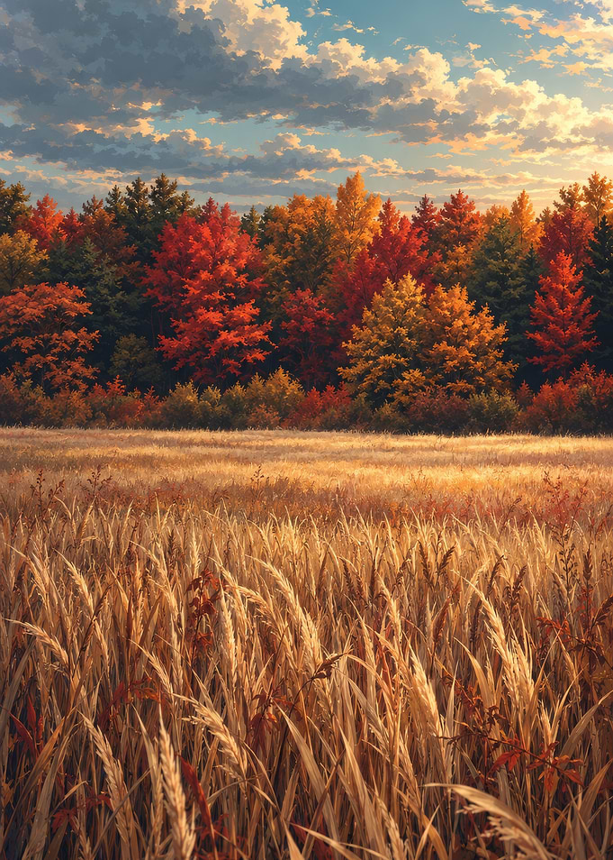 Golden Autumn Field and Forest