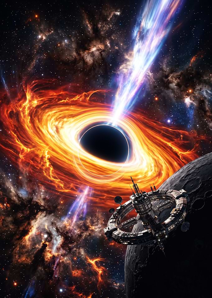 Interstellar Movie Poster with Space Station Near Massive Black Hole