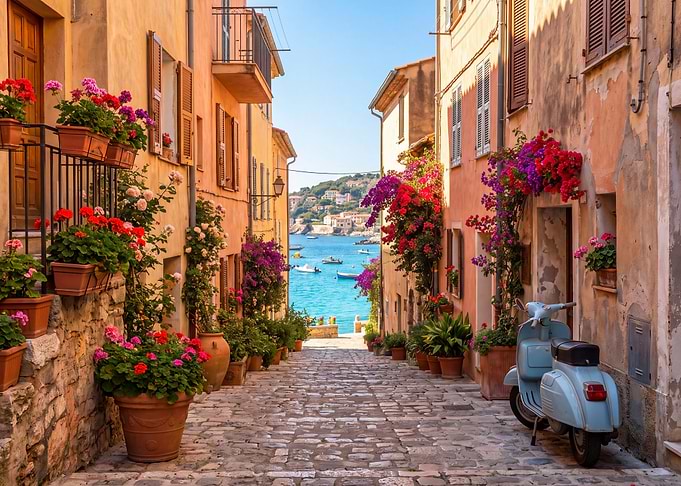 Charming Mediterranean Coastal Street Scene