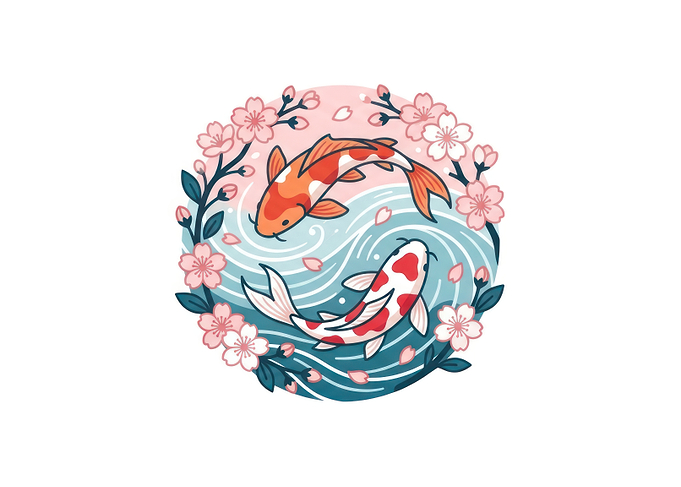 Koi Fish and Cherry Blossom Circle
