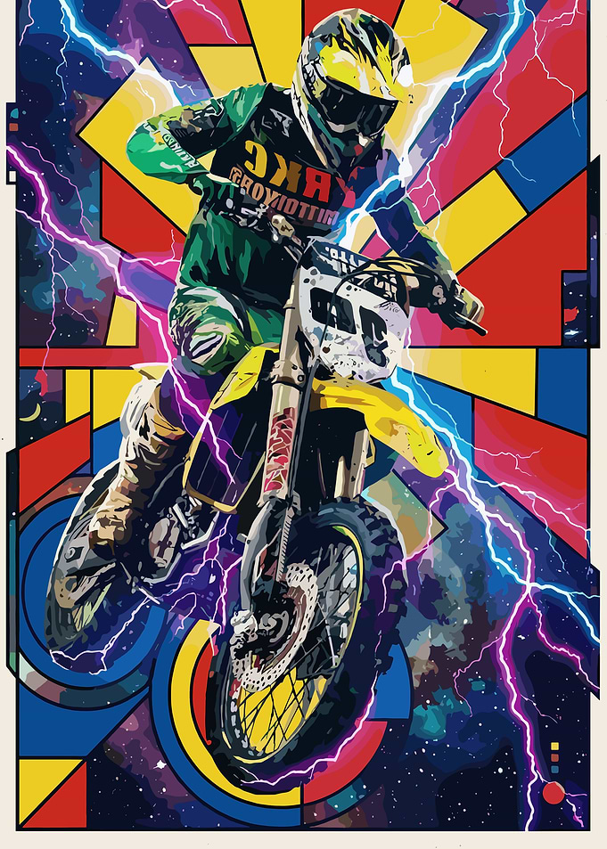 Motocross Rider in Pop Art Style