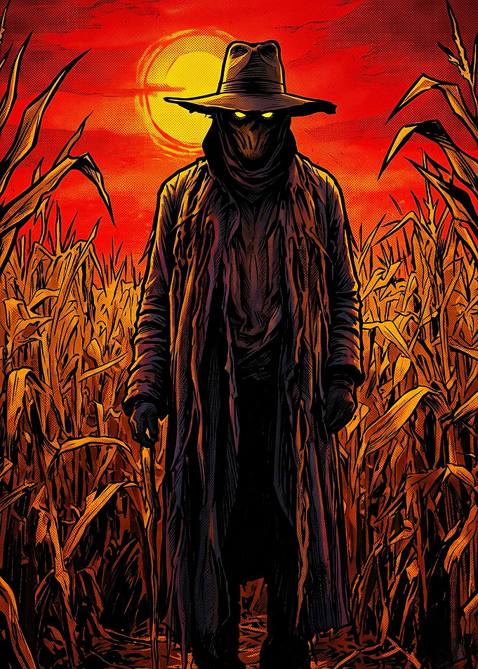 Scarecrow Figure in Cornfield