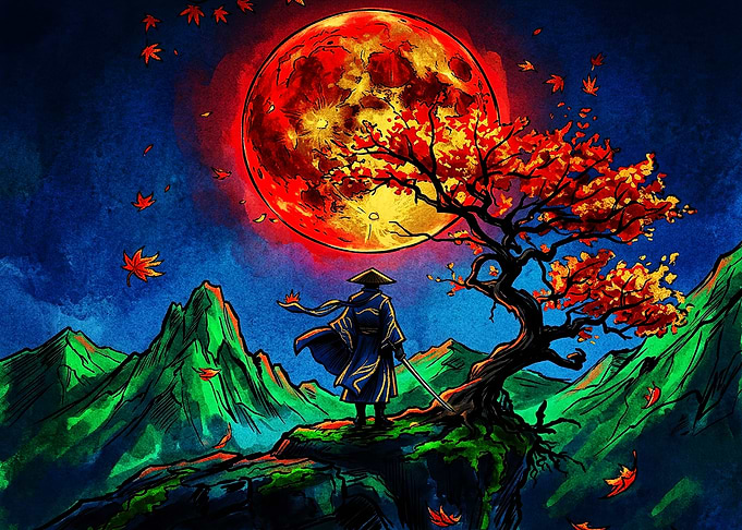 Samurai Under a Blood Moon