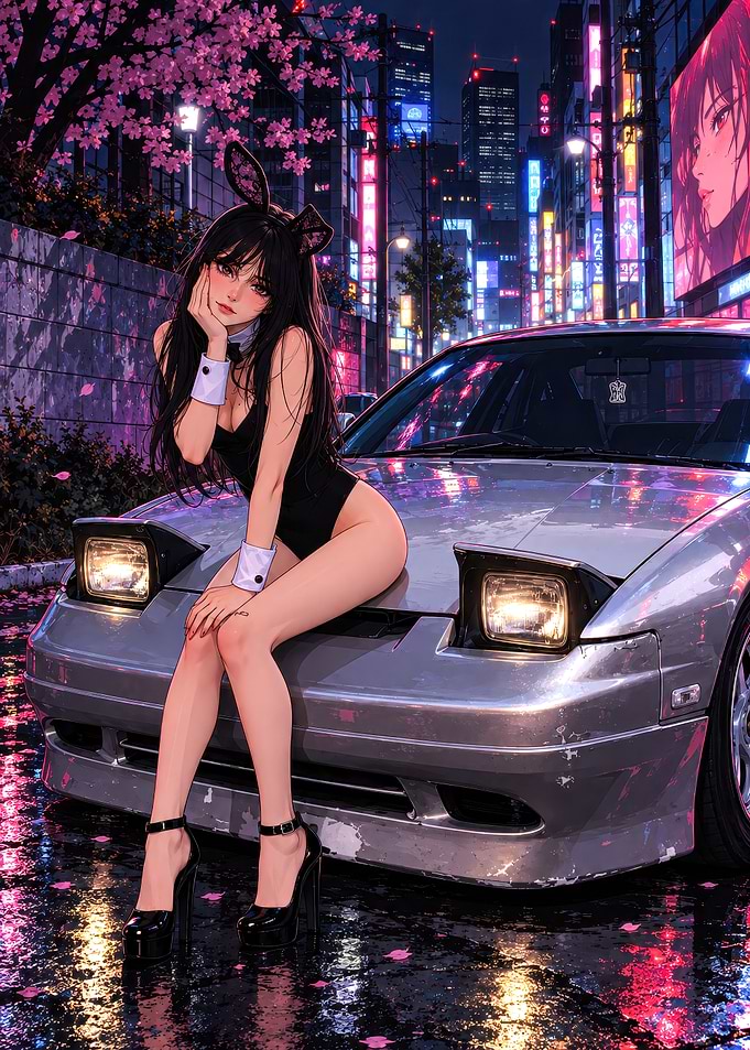 Anime Bunny Girl on Sports Car