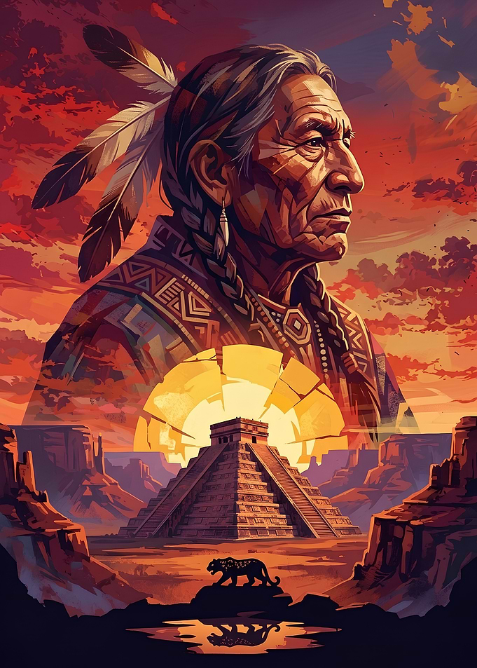 Native American Chief and Ancient Pyramid