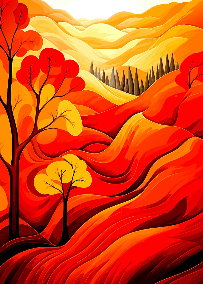 Vibrant Autumn Landscape Illustration