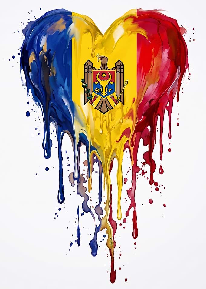 Moldova Flag Heart Paint Drip Art