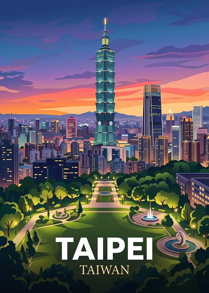 Taipei Cityscape Travel Poster
