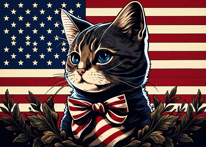 Patriotic Cat with American Flag