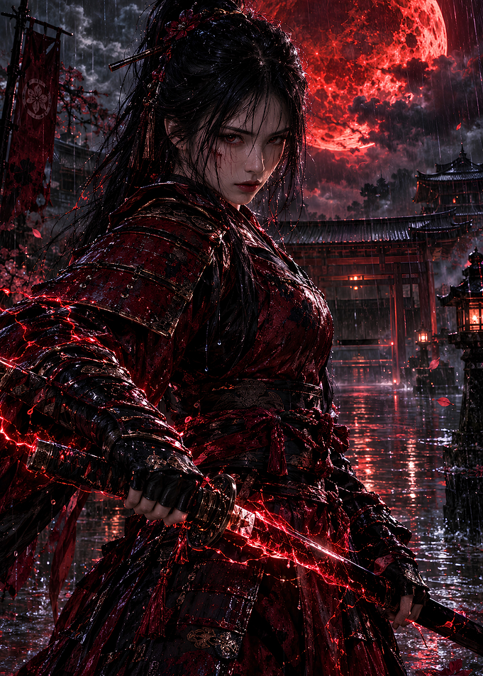 Red Moon Samurai Warrior