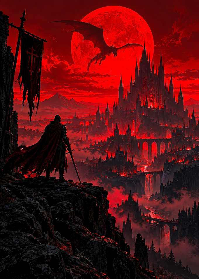 Knight Facing a Dark Fantasy Kingdom
